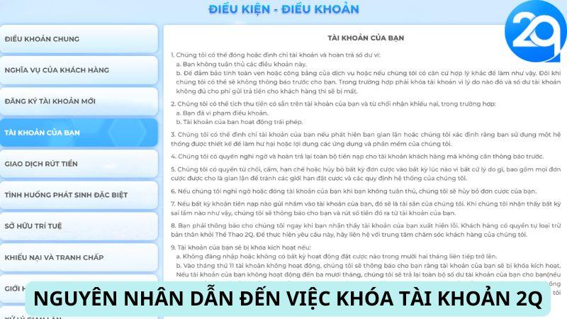Nguyên nhân dẫn đến việc khóa tài khoản 2Q