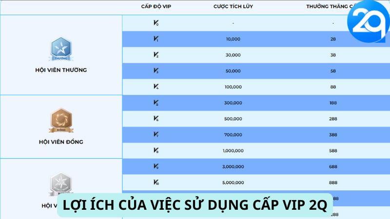 Lợi ích của việc sử dụng cấp VIP 2Q